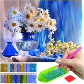 Malowanie po numerach - Haft Diamentowy ARTULIO, Obraz DIY 5D, Diamond Painting, Mozaika diamentowa 30x40cm (Chabrowy stół z bukietem w wazonie) + zestaw akcesoriów - miniaturka - grafika 1
