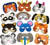 Dodatki do strojów karnawałowych - Maski Piankowe Zwierzęta Słoń Zebra Urodziny 12Szt - miniaturka - grafika 1