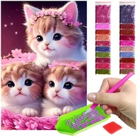 Zabawki kreatywne - Haft Diamentowy ARTULIO, Obraz DIY 5D, Diamond Painting, Mozaika diamentowa 40x60cm ( Kotki pośród różowych kwiatów) + zestaw akcesoriów - miniaturka - grafika 1
