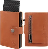 Portfele - KORUMA Skórzany portfel męski z kieszenią na bilon oraz aluminiowym etui z wysuwanymi kartami brązowy Uniwersalny - miniaturka - grafika 1