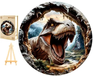 PUZZLE DREWNIANE DUŻE 290 ELEMENTÓW W DREWNIANYM PUDEŁKU T-REX DINOZAUR 3D - Puzzle - miniaturka - grafika 1