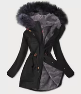 Kurtki damskie - WODOODPORNA PARKA DAMSKA NA FUTERKU CZARNO-SZARA (M-933) - LHD - miniaturka - grafika 1