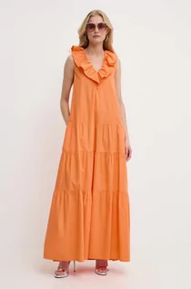 Sukienki - Silvian Heach sukienka bawełniana kolor pomarańczowy maxi rozkloszowana - grafika 1