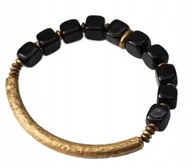 Bransoletki - Bransoletka obsydian naturalny czarny onyks mosiądz 19-20cm - miniaturka - grafika 1