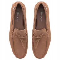 Mokasyny męskie - Mokasyny buty męskie skórzane z rzemykiem driver brązowe V3 OM-FOCS-0150 43 - miniaturka - grafika 1