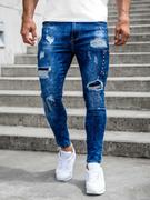 Spodnie męskie - Granatowe spodnie jeansowe męskie slim fit Denley TF249 - miniaturka - grafika 1