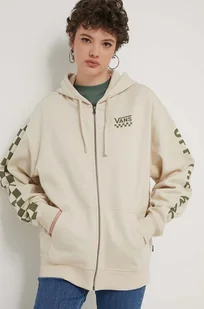 Vans bluza damska kolor beżowy z kapturem z nadrukiem - Bluzy damskie - miniaturka - grafika 1