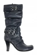 Kozaki damskie - Szare skórzane kozaki na obcasie TwoLips 36 - miniaturka - grafika 1