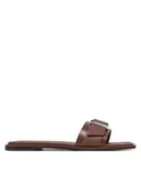 Klapki i japonki damskie - Calvin Klein Klapki Flat Slide W/Buckle - Lth HW0HW02490 Brązowy - miniaturka - grafika 1