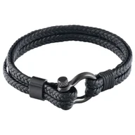 Bransolety męskie - Czarna skórzana bransoletka męska z zapięciem na szeklę B-27 - miniaturka - grafika 1