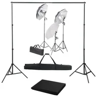 Lampy studyjne - vidaXL Lampa studyjna Fotograficzny zestaw studyjny z lampami i tłem 3055118 - miniaturka - grafika 1