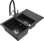 Zlewozmywaki z baterią - Mexen Gaspar zlewozmywak granitowy 1,5-komorowy z ociekaczem i baterią kuchenną Duo, czarny/srebrny - 6507-73-671701-57-G - miniaturka - grafika 1