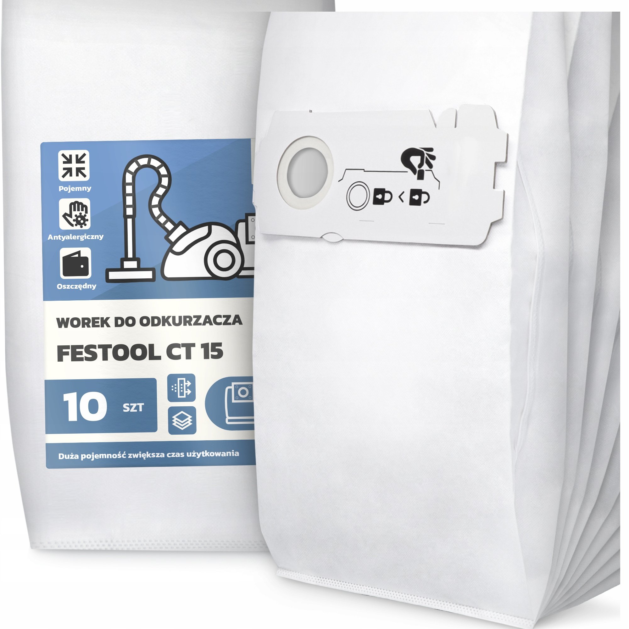 10x Worek do Odkurzacza Festool Ct 15 Syntetyczny Tekstylny Duży Worki G9-W