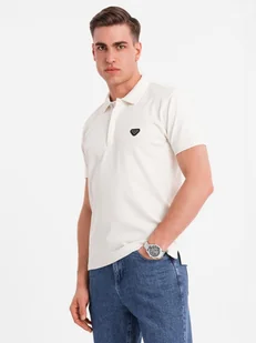 Męska koszulka polo z dekoltem na zamek biała Ombre OM-POSS-0148 V1 r. XXL - Koszulki męskie - miniaturka - grafika 1