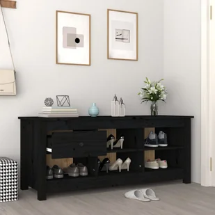 Lumarko Szafka na buty, czarna, 110x38x45,5 cm, lite drewno sosnowe - Szafki na buty - miniaturka - grafika 7