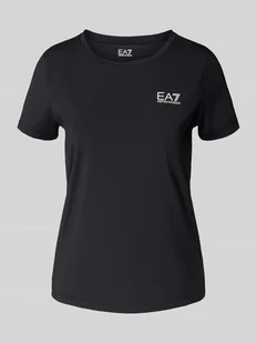 T-shirt z nadrukiem z logo i okrągłym dekoltem - Koszulki i topy damskie - miniaturka - grafika 1