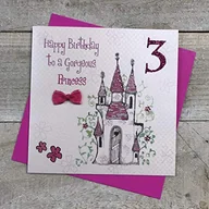 Kartki okolicznościowe i zaproszenia - WHITE COTTON CARDS White Cotton Cards Zamek Happy Wspaniała księżniczka ręcznie wykonana kartka 3. urodziny, GLA3g GLA3g - miniaturka - grafika 1