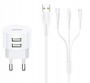 P4Y Zestaw podróżny Ładowarka + 3w1 Lightning USB-C microUSB 1m biały - Ładowarki do telefonów - miniaturka - grafika 1