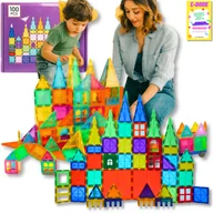 Klocki - KLOCKI PREZENT Klocki Magnetyczne Konstrukcyjne Edukacyjne ZESTAW 100 EL DUŻE PANELE 3D + EBOOK - miniaturka - grafika 1