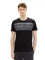 Koszulki męskie - TOM TAILOR Męski T-shirt z nadrukiem logo, 2999 - Black, XXL - miniaturka - grafika 1