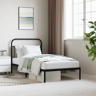 vidaXL Metalowa rama łóżka z wezgłowiem, czarna, 100x190 cm - Inne meble do sypialni - miniaturka - grafika 1