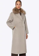 Płaszcze damskie - Klasyczny damski płaszcz z wełny beżowy - miniaturka - grafika 1