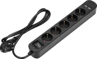 Listwy zasilające - Listwa zasilająca Orno Listwa przeciwprzepięciowa, 5 gniazd 2P+Z Schuko, kabel 3x1,0mm2, długość 1,5m, z wyłącznikiem podświetlanym dwutorowym. 10A/230 VAC, Ochronnik przeciwprzepięciowy, Ładowarka 2xUSB 2,1A. Płaska wtyczka - miniaturka - grafika 1