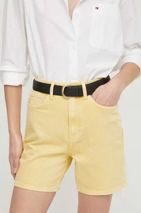 Tommy Hilfiger szorty jeansowe damskie kolor żółty gładkie high waist - Spodenki damskie - miniaturka - grafika 1
