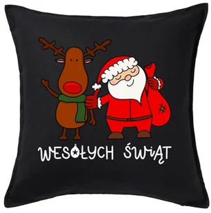 CZARNA Poduszka świąteczna renifer z Mikołajem - Poduszki dekoracyjne CZARNA Poduszka świąteczna renifer z Mikołajem - Poduszki dekoracyjne - miniaturka - grafika 1