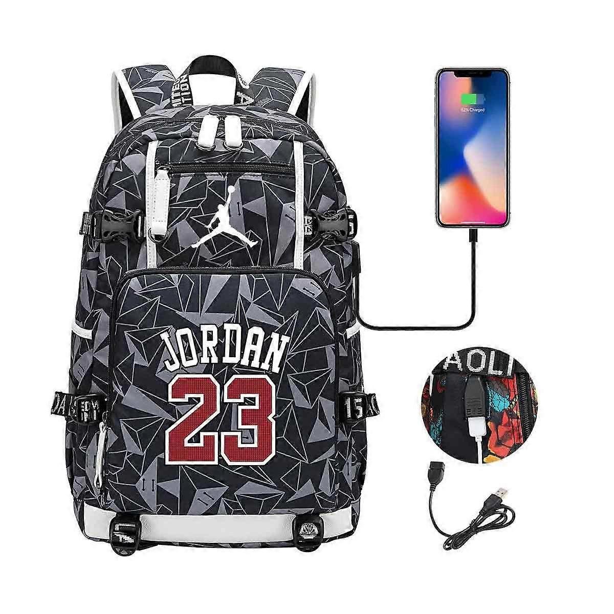 NBA Peripheral Series Star Wielofunkcyjny plecak USB Luminous fluorescencyjny rozmiar plecaka Jordan Kolor szary
