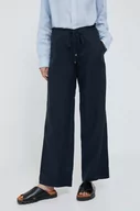 Spodnie damskie - Lauren Ralph Lauren spodnie lniane kolor granatowy szerokie medium waist - miniaturka - grafika 1