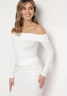 Bluzki damskie - Biała Bluzka Hiszpanka z Falbanką i Długim Rękawem Iralen - miniaturka - grafika 1