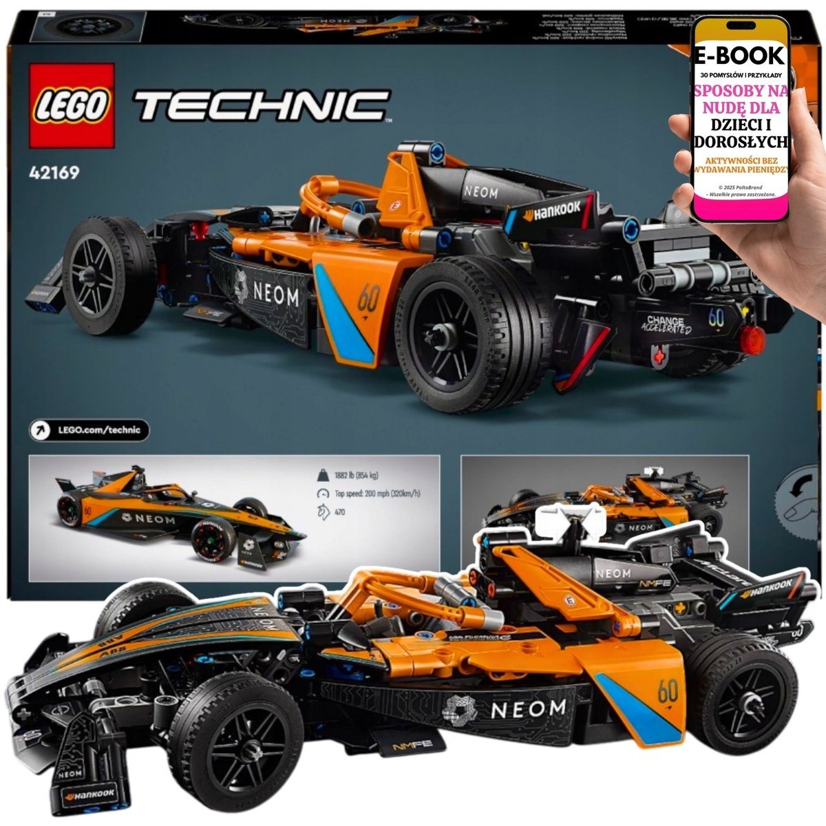 LEGO KLOCKI PREZENT TECHNIC 42169 McLaren Formula E – Zbuduj wyścigówkę F1 z funkcją jazdy -Dla fanów Prędkości + EBOOK-3