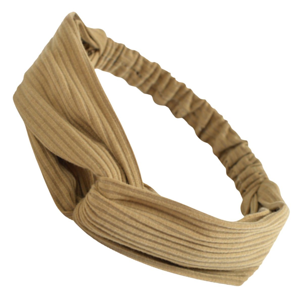 Opaska na Głowę Beżowa Szeroka Supeł w Prążki na Gumce Elastyczna Wygodna