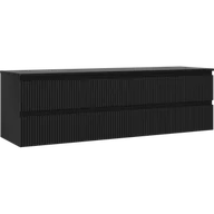 Szafki łazienkowe - Mexen Rivel szafka łazienkowa podumywalkowa 160 cm z blatem, 2 szuflady, ryflowana , czarna mat - 91A20-16047-2-BFFC71 - miniaturka - grafika 1