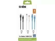 Kable - SBS Zestaw kabli SBS 3x USB-C 1.2m Czarny Biały Niebieski - miniaturka - grafika 1