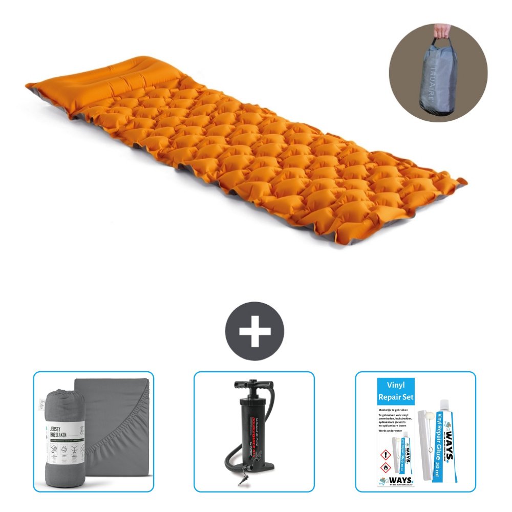 Mata kempingowa Intex - 1 osoba - 71 x 191 x 11 cm - pomarańczowa - zawiera prześcieradło - pompkę i zestaw naprawczy