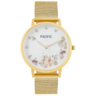 Zegarki damskie - Złoty damski zegarek z kwiatami i kryształkami PACIFIC X6182-04 - miniaturka - grafika 1