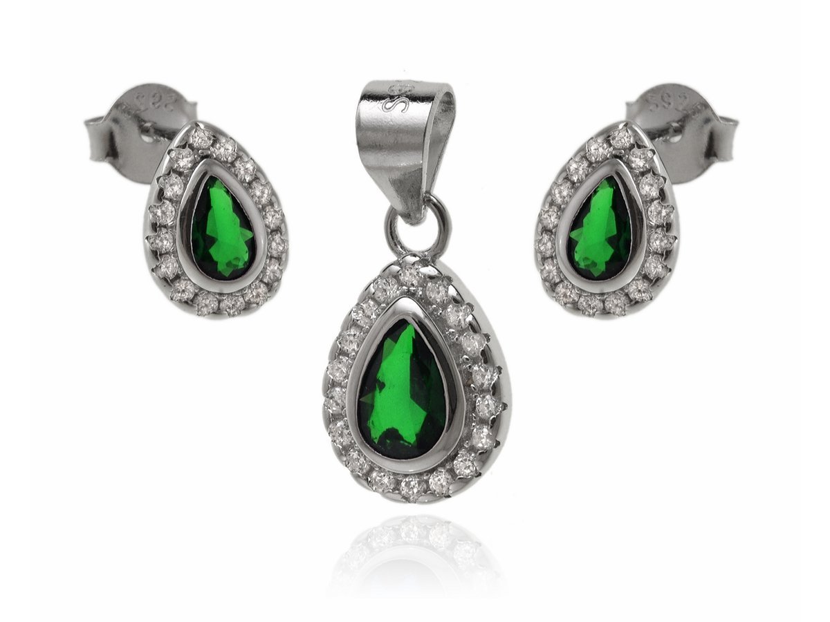 Komplet srebrny Łezki zielona cyrkonia z0810-2