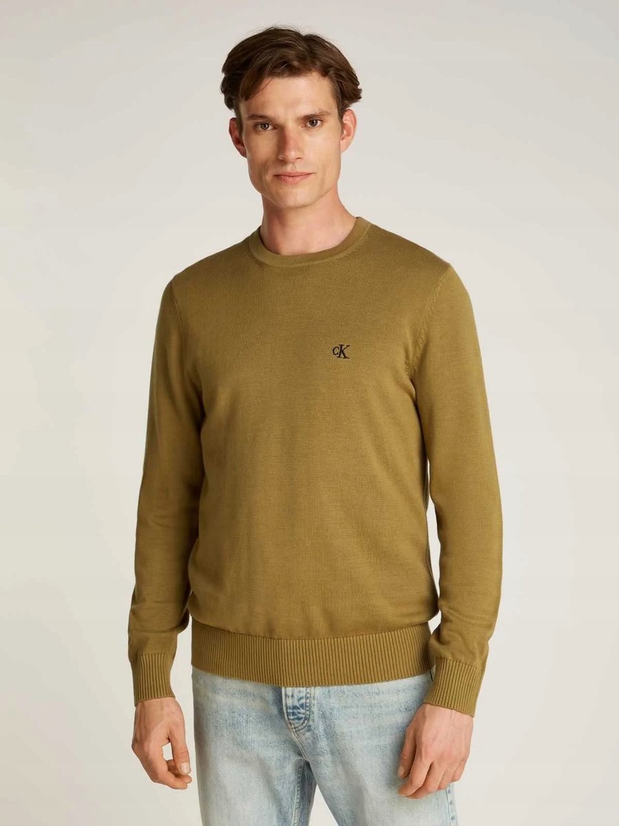 CK CALVIN KLEIN SWETER BAWEŁNA LOGO OKRĄGŁY DEKOLT CZARNY roz.M