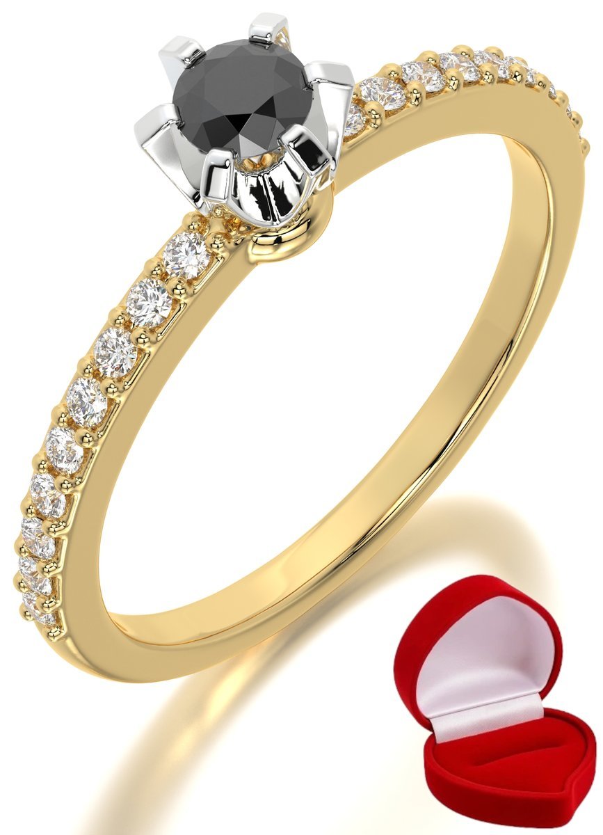 ZŁOTY PIERŚCIONEK ZARĘCZYNOWY 585 14k CZARNY BRYLANT 0,14 ct R23