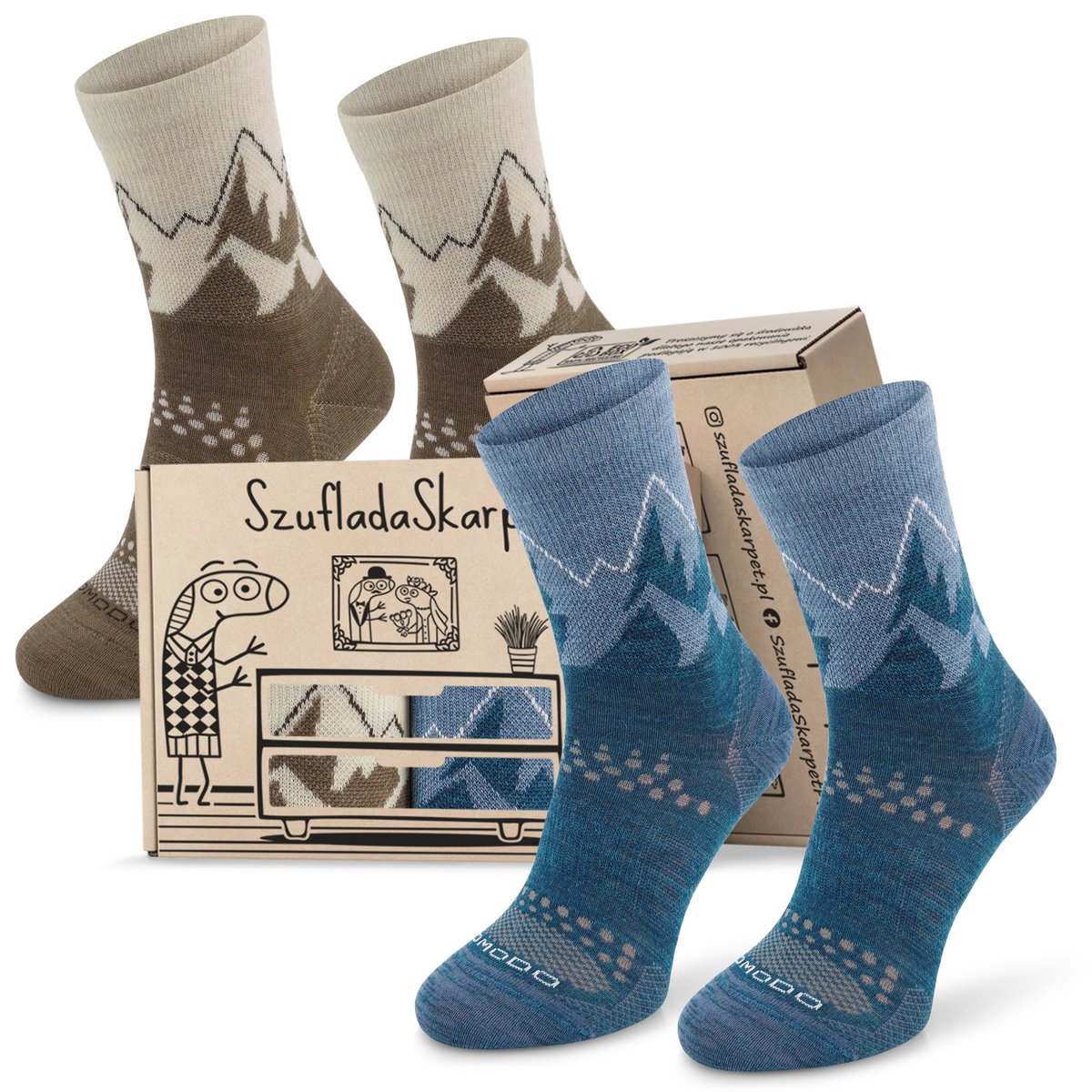 Zestaw 2 Par Skarpet Trekkingowych Termoaktywnych Comodo Tre29 Merino/alpaka, Rozmiar 39-42, Uniseks, Na Prezent Wiosna/lato, Niebieski/brązowy.