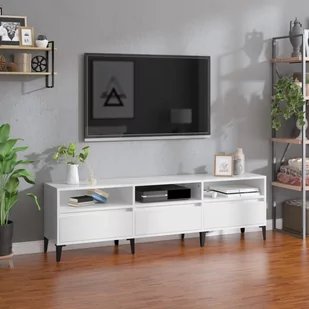 vidaXL Szafka pod TV, wysoki połysk, biała, 150x30x44,5 cm - Szafki RTV - miniaturka - grafika 1