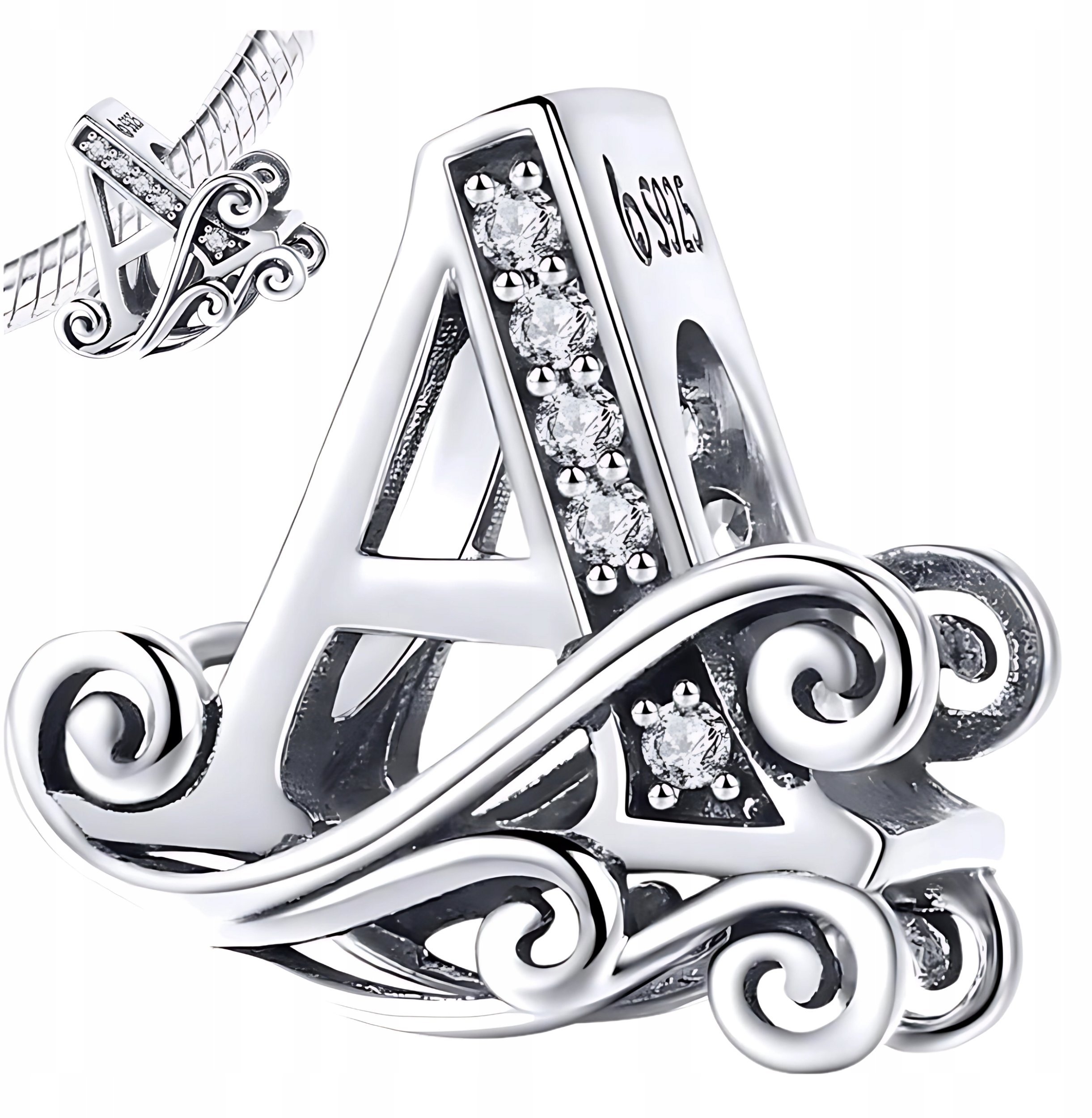 Ivybands CHARMS LITERKA A srebro 925 srebrna litera koralik zawieszka charms pr S925