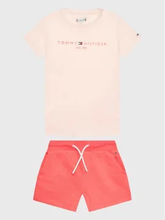 Tommy Hilfiger Komplet t-shirt i szorty sportowe KG0KG07281 D Różowy Regular Fit - Spodenki damskie - miniaturka - grafika 1