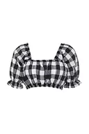 Bluzki damskie - Trendyol Damska odzież plażowa regularny krój podstawowy kwadratowy kołnierz tkana bluzka, Czarny, biały, 32 - miniaturka - grafika 1