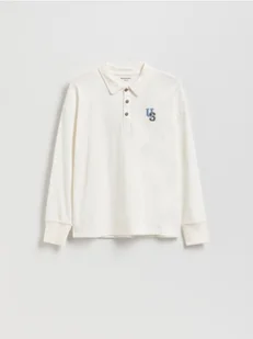 Reserved - Bawełniany longsleeve polo - złamana biel - Bluzki dla chłopców - miniaturka - grafika 1