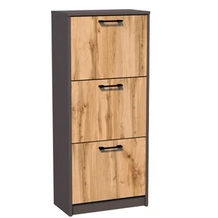 Szafka na buty uchylna IBOJA – grafitowa/dąb wotan - Szafki na buty - miniaturka - grafika 1