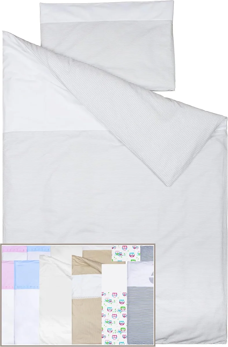 Pościel dziecięca 70x140 cm 100% bawełna Oeko-Tex 2 części szare paski