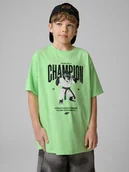 Koszulki dla chłopców - 4F T-shirt loose z nadrukiem chłopięcy - zielony 158/164 (12-14 lat) - miniaturka - grafika 1